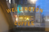 The view through the door of Wellington Coffee