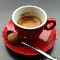 A lovely espresso in a classic red cup from Glasgow's Laboratorio Espresso