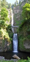 The amazing Multnomah Falls in the Columbia Gorge. There are two parts to the falls, the larger one dropping into a pool before passing under a bridge and over the second, smaller falls.