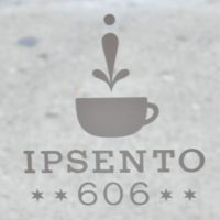 The silhouette of a coffee cup with a splash of coffee above it with the wording "Ipsento * * 606 * *" below it.