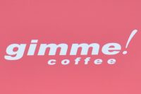 The Gimme! Coffee logo, taken from the awning above the shop on Roebling Street in Brooklyn.