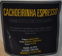 A bag of Cachoeirinha Espresso, roasted by Notes and in the hopper at Flat Cap Borough during my visit in January 2017.
