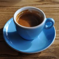 A single-origin Colombian espresso from Ballies in Belfast, served as the house-espresso in District, looking resplendent in its classic blue cup.