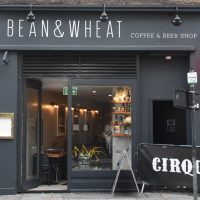 The front of Bean & Wheat, a Coffee & Beer Shop on Old Street, London.