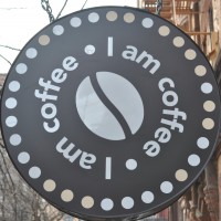 The I Am Coffee logo on St Mark's Place, New York City