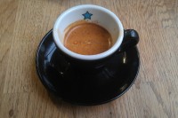The perfect espresso, with beans from Ue Roasters, in a classic black cup from Zappi's Bike Cafe