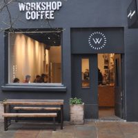 The front of Workshop Coffee, Marylebone, tucked away in St Christopher's Place.
