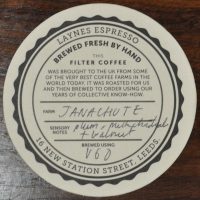 A unique take on the tasting note card from Laynes Espresso in Leeds: the Tasting Note Beer Mat.