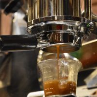 A single-origin Guatemalan coffee extracting through a bottomless portafilter on the Kees van den Westen espresso machine at Parlor Coffee in Brooklyn.