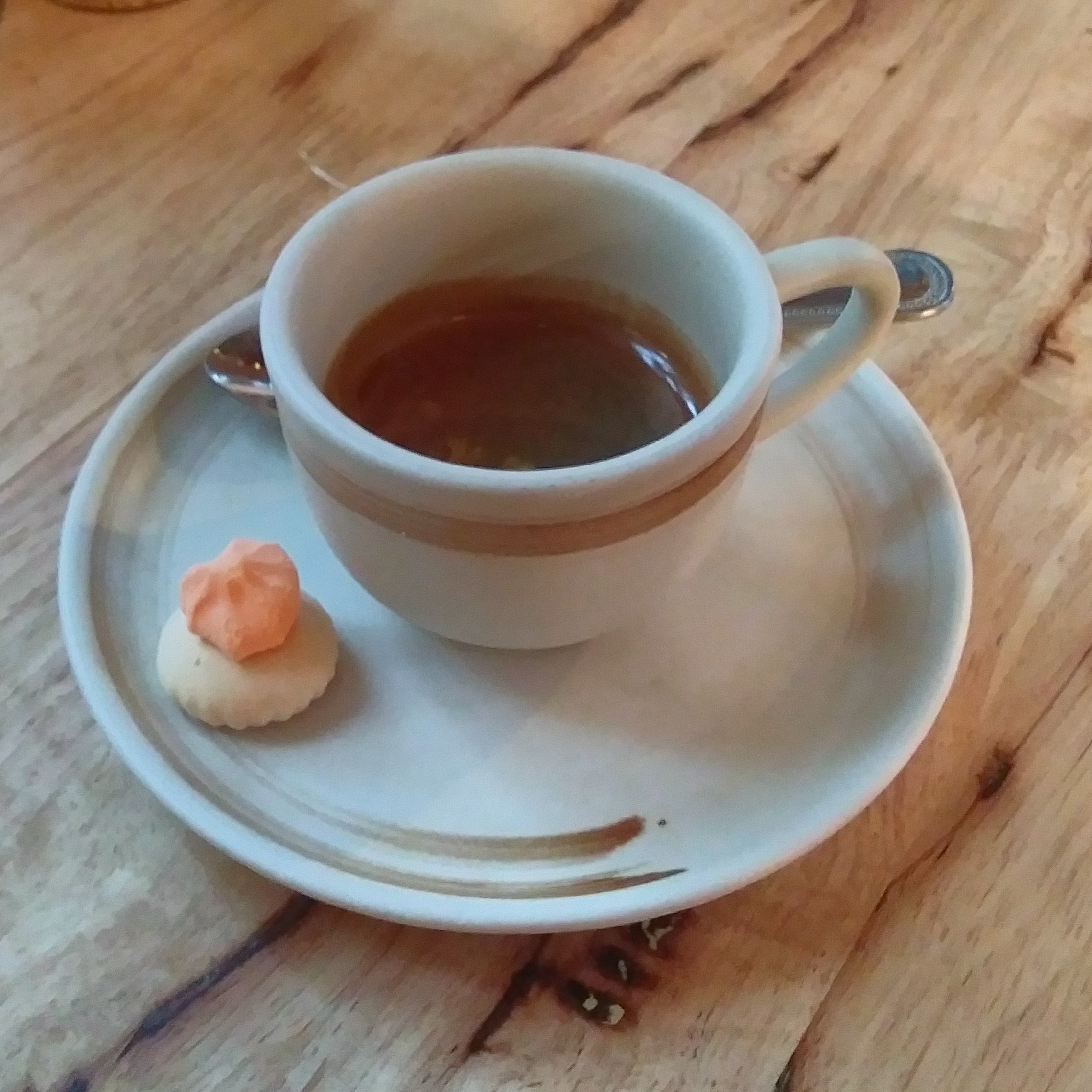 My espresso, in a classic cup on a lovely saucer, made using a blend of coffee from Chiang Mai, and served in Lan Din Coffee, Bangkok.