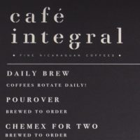Part of the menu board from Cafe Integral on Elizabeth Street in NYC, showing the filter options.