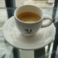 An espresso at the British Airways lounge in Heathrow Terminal 5, made with Union Hand-roasted coffee.