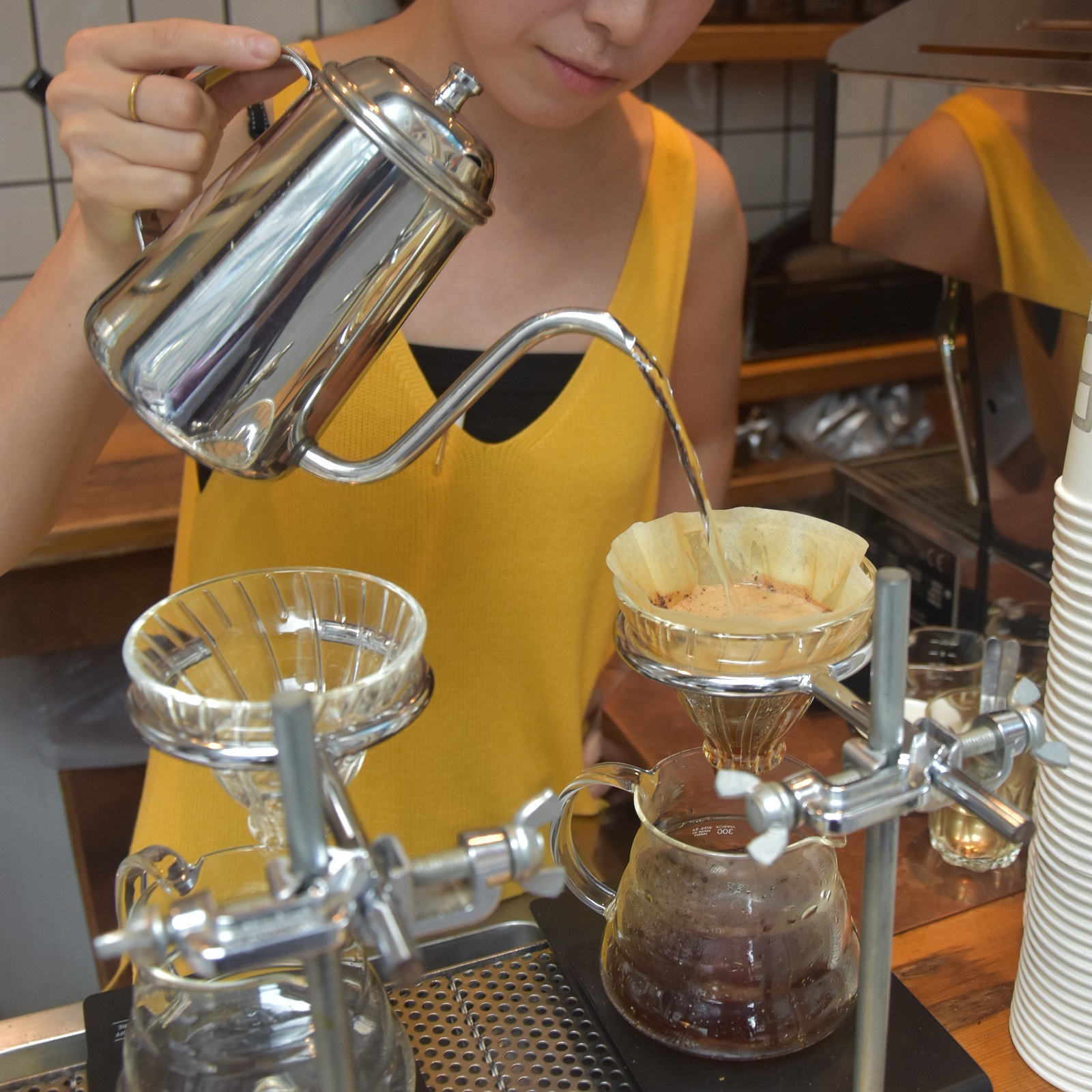 Making a V60 pour-over at About Life Coffee Brewers in Shibuya, Tokyo, one of six single origins I tried in a week.