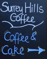 Details from the A-board outside the new home of Surrey Hills Coffee on Jeffries Passage in Guildford.