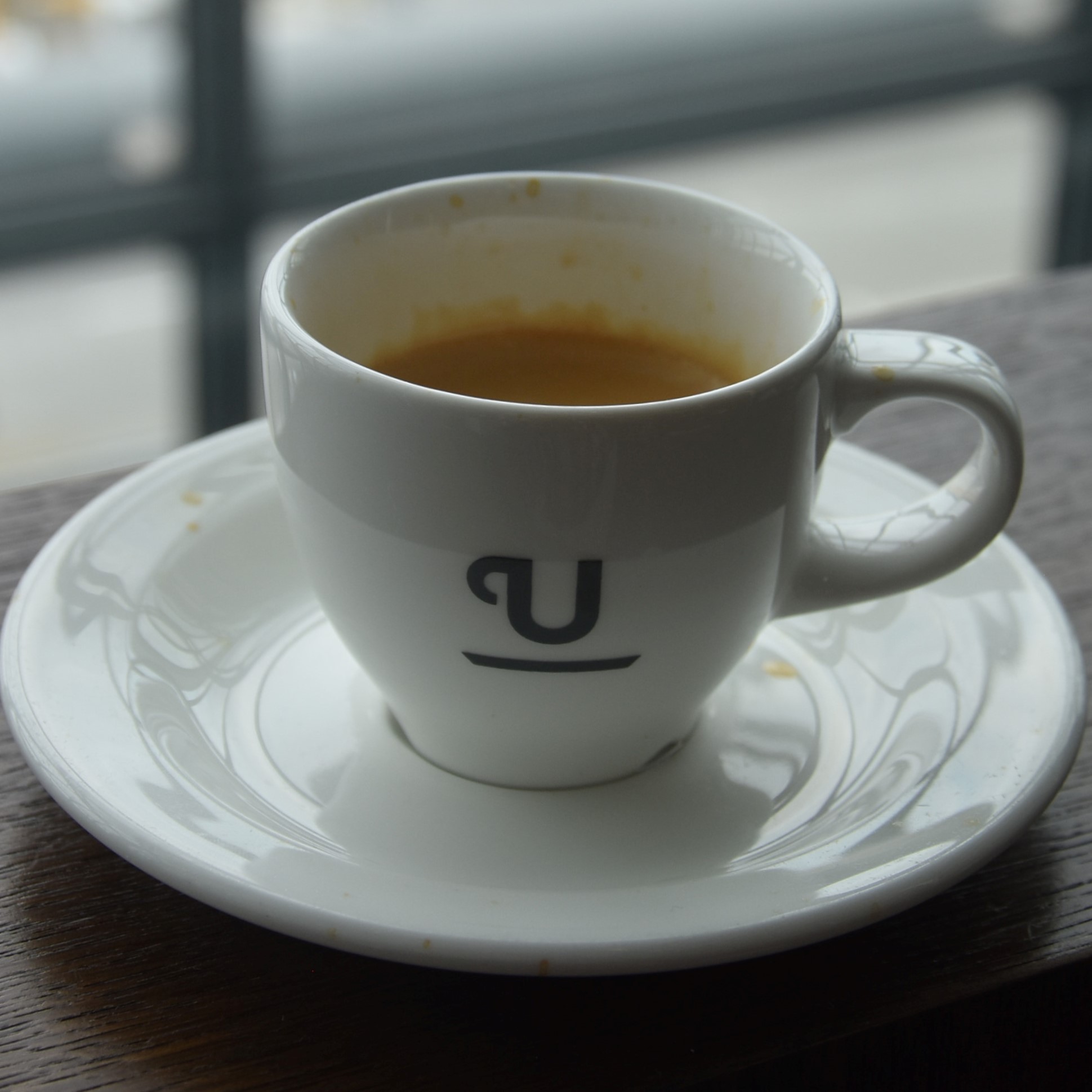 An espresso from the British Airways north lounge in Heathrow's Terminal 5, made using coffee from Union Hand-roasted.