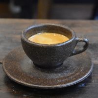 A lovely Assembly espresso (a washed El Salvador) in a Kaffeeform cup, made from recylced coffee grounds, at Just Between Friends Coffee in Manchester.