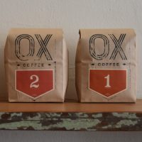 Bags of coffee, roasted in-house for the first time at Ox Coffee, Philadelphia.