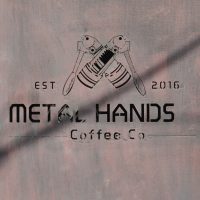 The Metal Hands Coffee Co logo from the wall outside Metal Hands in Beijing.
