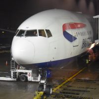 My British Airways Boeing 777-200 on the stand at Chicago O'Hare airport, waiting to take me back to the UK.