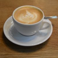 A lovely flat white made with the Up Hill espresso blend from Mission Coffee Works at Host Cafe in St Mary Aldermary Church, London