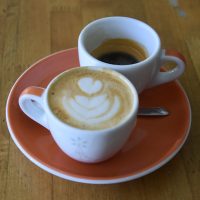 A 1&1 (espresso + macchiato) made with the Papua New Guinea single-origin at Chromatic Coffee in Santa Clara.