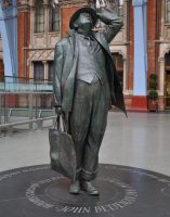 The statue of John Betjeman at St Pancras railway station, by the sculptor Martin Jennings. The statue was designed and cast in bronze in 2007.