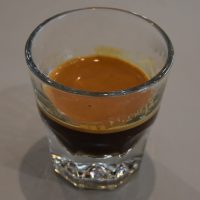 My espresso, an Ethiopian Guji from Horizon Line Coffee, served in a glass at Driftwood Coffee Co. in Peoria.