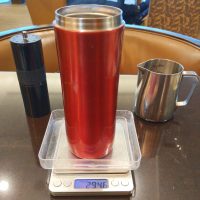 Making airline coffee bearable: make your own! My Espro Travel Press and Knock Aergrind in the American Airlines lounge at San Francisco Airport before my flight to Phoenix.