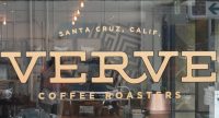 The window at the side of Verve Coffee Roasters in Kamakura Japan, which proudly states Verve's roots in Santa Cruz, California.