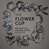 Detail from a drawing of a wreath of the wall of The Flower Cup, a Botanical Coffee Shop in Chester.