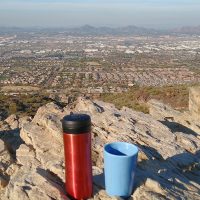My Travel Press and Therma Cup overlook Phoenix from the Ridge Line Trail along South Mountain.