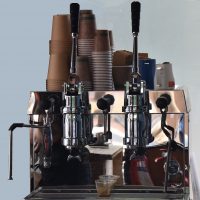 The two-group Francino lever espresso machine in the Tamp Culture kiosk in Reading.