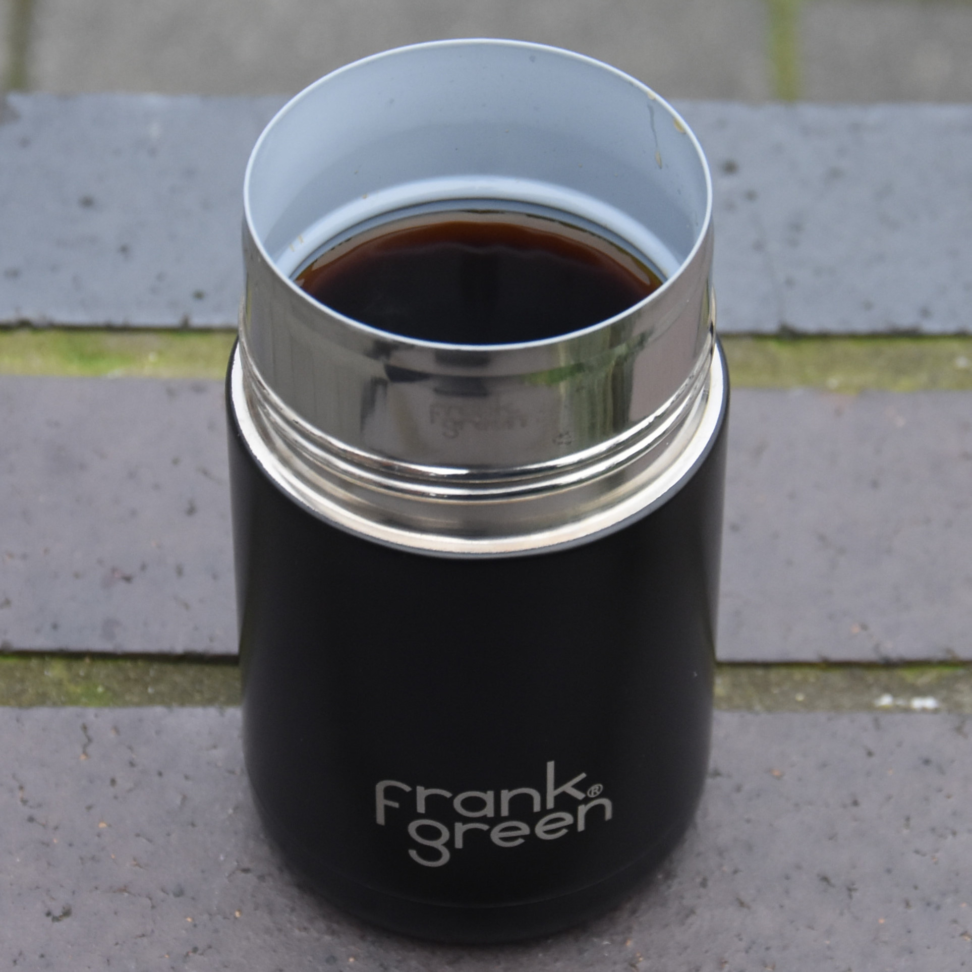 My new (and very stylish) Frank Green ceramic reusable cup in action outside Canopy Coffee in Guildford.