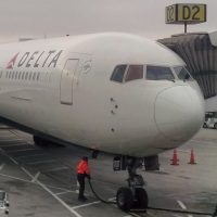 My Boeing 767-300ER from Delta on the stand at Salt Lake City, having brought me all the way from London Heathrow.