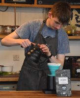 James, a barista at Bruin Café in Wheatley, making a V60 of the Trés Barras from Origin.