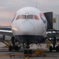 My British Airways Boeing 787-900 at the gate at Heathrow Terminal 5, waiting to take me to Boston.