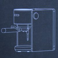 A line drawing of the Coffee Gator Espresso Machine, taken from the front of the instruction manual.