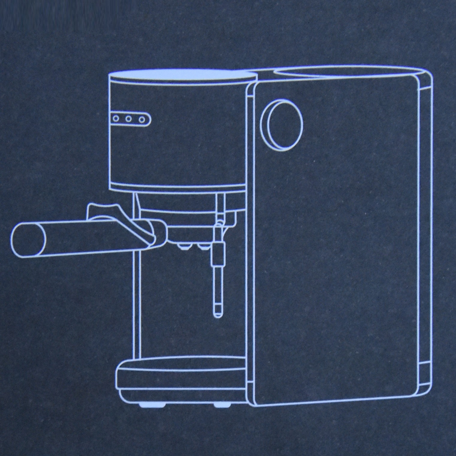 A line drawing of the Coffee Gator Espresso Machine, taken from the front of the instruction manual.