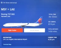 Details of my flight on a Boeing 737-900 with Delta from New Orleans to Los Angeles, taken from the on-board information system.