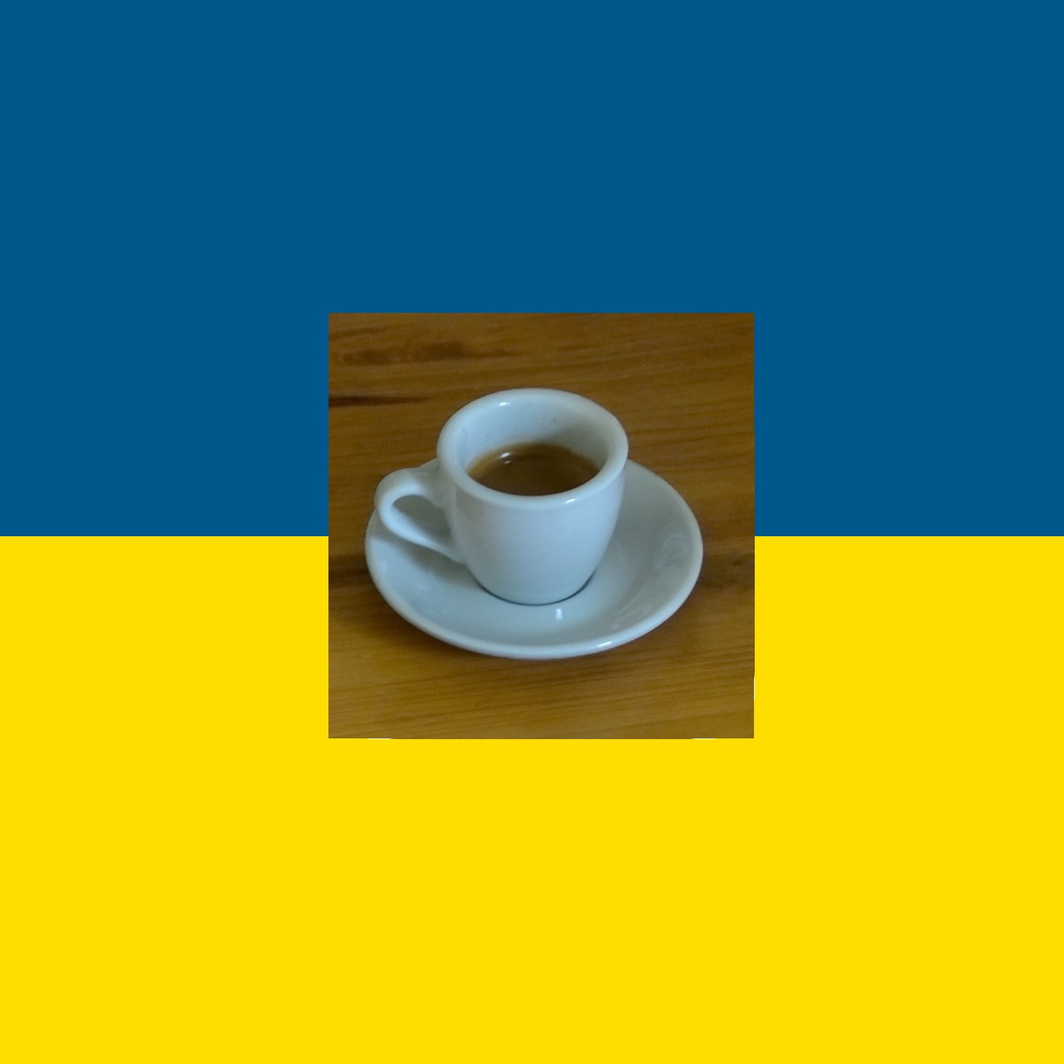 The familiar Coffee Spot cup, superimposed on the flag of Ukraine.