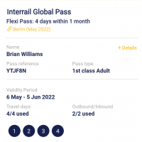 Details of my Eurail mobile pass for my journey from the UK to Berlin in May 2022.