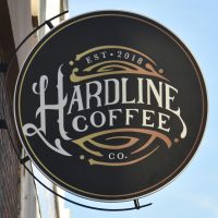 The sign outside Hardline Coffee in Sioux City