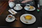 A sumptuous spread on a previous visit. Lemon tart, scone, espresso and look! Tea!