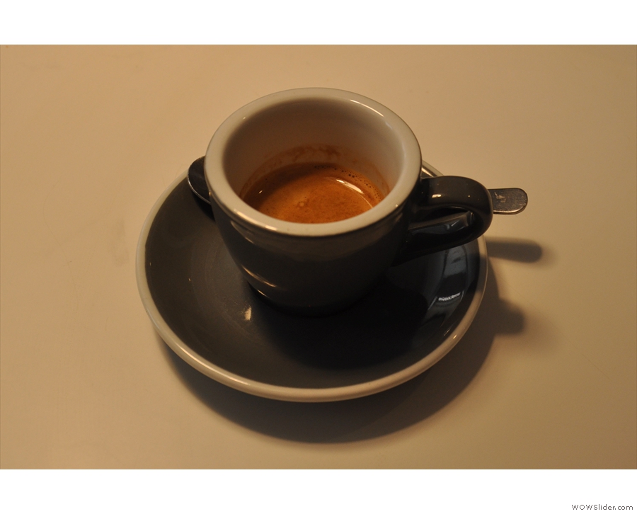 My espresso, a lovely, well-balanced shot of the Brazilian.