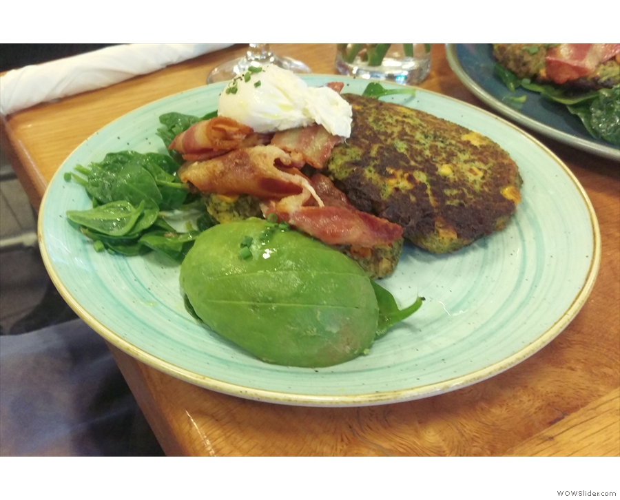 ... the brocolli & corn fritters, with bacon (which is what I had last weekend, sans bacon).