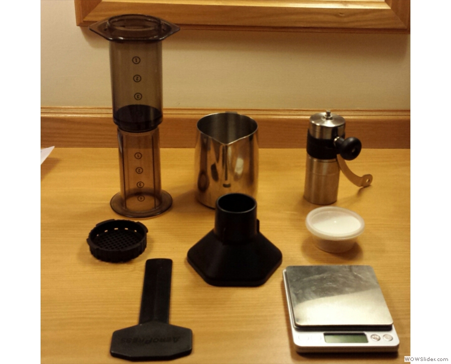 ... while this is the selection of kit I took to a hotel. Note the jug, used for pouring water.