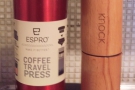 My latest acquisition, the Espro Travel Press (left), along with Woody, my Knock Grinder.