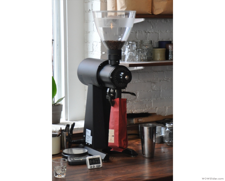 The EK-43 is for grinding the filter coffee, plus retail bags (as required) & the decaf espresso.