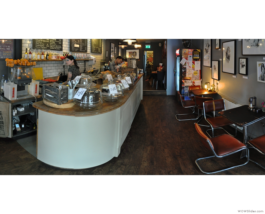 Stepping inside, Cafephilia is L-shaped. The counter's ahead of you in the top part of the L...