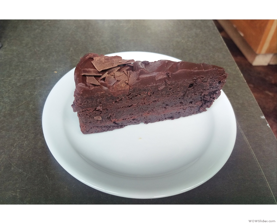 I'll leave you with this, my slice of chocolate cake, baked on-site (it was the last slice too).